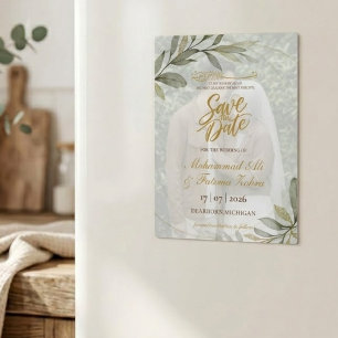 Goldene Blätter Eleganz Muslimische Hochzeit SAVE Magnetkarte