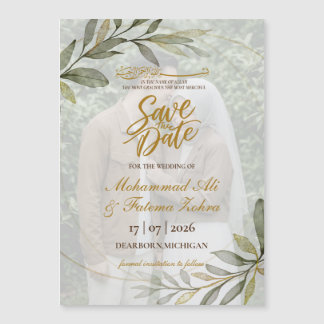 Goldene Blätter Eleganz Muslimische Hochzeit SAVE  Magnetkarte