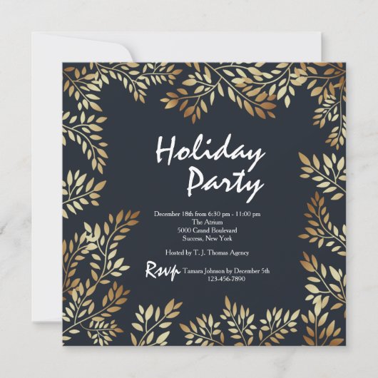 Goldene Blätter Frame Square Einladung (Vorderseite)