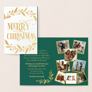 Goldene Blätter Frohe Weihnachten Gefaltete Fotos Folienkarte