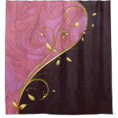 Goldene Blätter Geblüht auf rosa Burgundy Swirl Duschvorhang (Vorderseite)