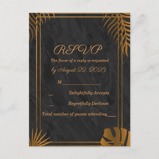 Goldene Blätter Geometric Frame Tropical Wedding R Postkarte (Vorderseite)