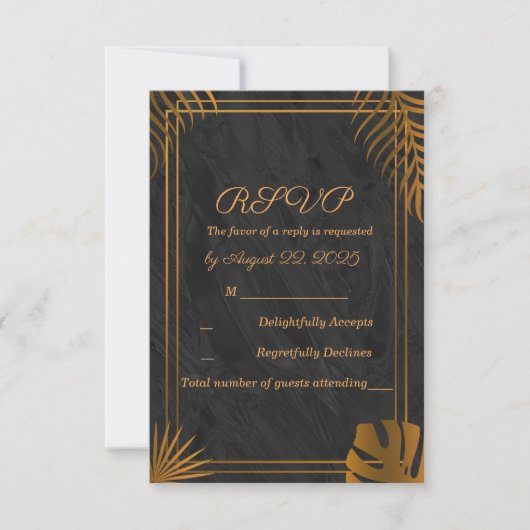 Goldene Blätter Geometric Frame Tropical Wedding R RSVP Karte (Vorderseite)