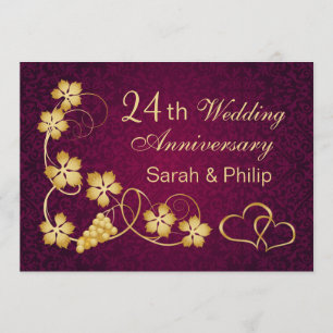 Goldene Blätter, Herzen 24. Hochzeitstag Einladung