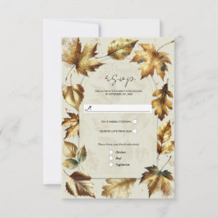 Goldene Blätter Mandel Beige Creme Glamour Herbst  RSVP Karte