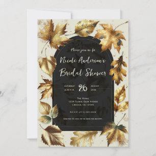 Goldene Blätter Mandel Beige Schwarz Herbst Brautp Einladung