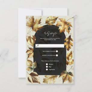 Goldene Blätter Mandel & Beige Schwarzer Glam Herb RSVP Karte