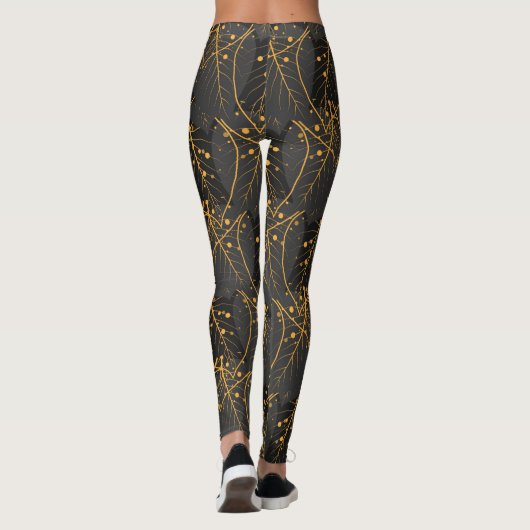 Goldene Blätter Muster Leggings (Rückseite)