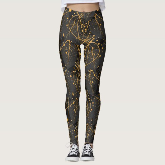 Goldene Blätter Muster Leggings (Vorderseite)