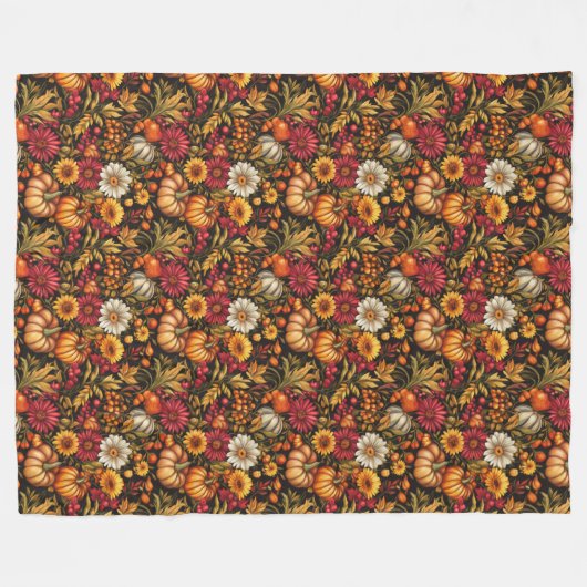 Goldene Blätter & Pumpkin-Print Festivals Touch Fleecedecke (Vorderseite (Horizontal))