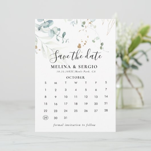 Goldene Blätter Save the Date Kalender (Stehend Vorderseite)
