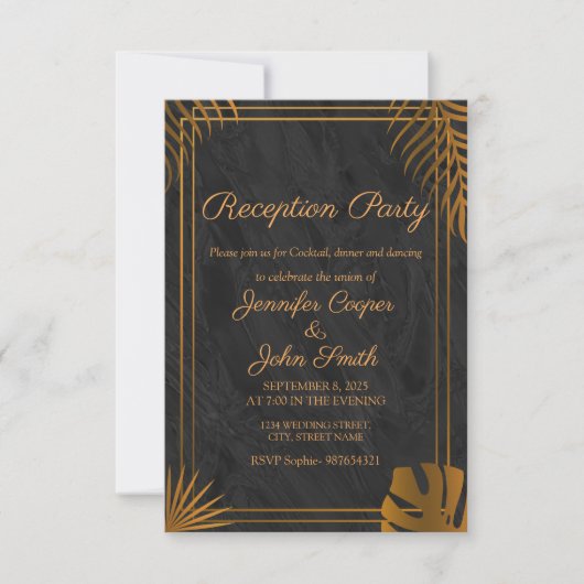 Goldene Blätter und geometrische Rahmen Moderner E Einladung (Vorderseite)