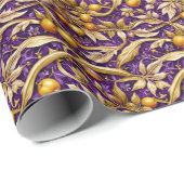 Goldene Blätter und Granatäpfel Lila Geschenkpapier (Rolleneckpunkt)
