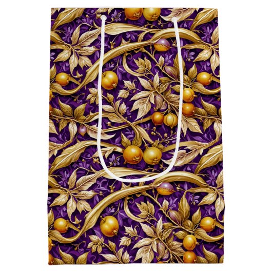 Goldene Blätter und Granatäpfel Lila Mittlere Geschenktüte (Rückseite)