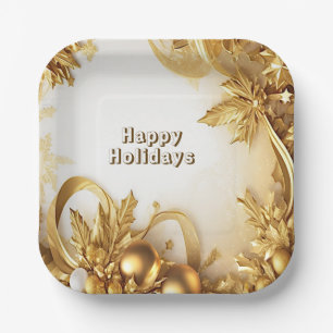 Goldene Blätter Weihnachtsfeiertag Papierplatte Pappteller