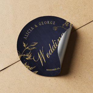 Goldene Blattgold-Navy-Blau-schicke Kalligrafie-Ho Runder Aufkleber