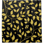 Goldene BlattmusterAuf schwarz Duschvorhang (Vorderseite)