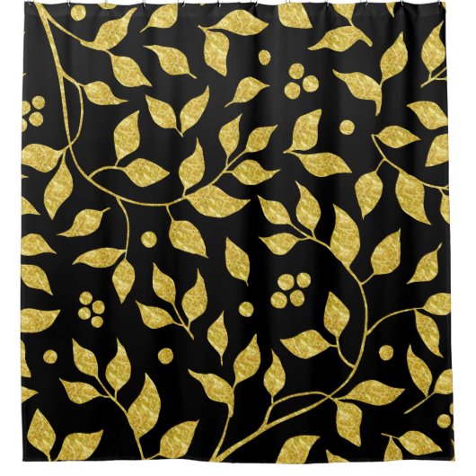 Goldene BlattmusterAuf schwarz Duschvorhang (Vorderseite)