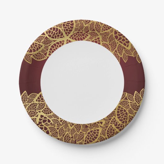 Goldene Blattspitze auf rotem Grund Pappteller (Vorderseite)