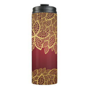 Goldene Blattspitze auf rotem Hintergrund Thermosbecher