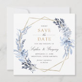 Goldene Blau-Blätter Save the Date Einladung (Vorderseite)