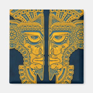 Goldene blaue aztekische Zwillinge Magnet