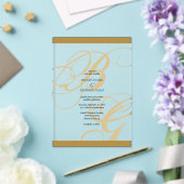 Goldene Blaue Elegante Schrift Monogramm Hochzeit Acryleinladungen (In Situ (Hochzeit))
