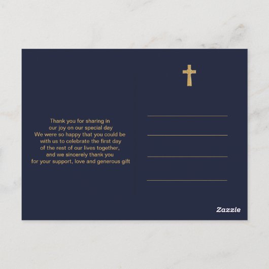 Goldene, blaue, elegante Typografie Danke Postca Postkarte (Rückseite)