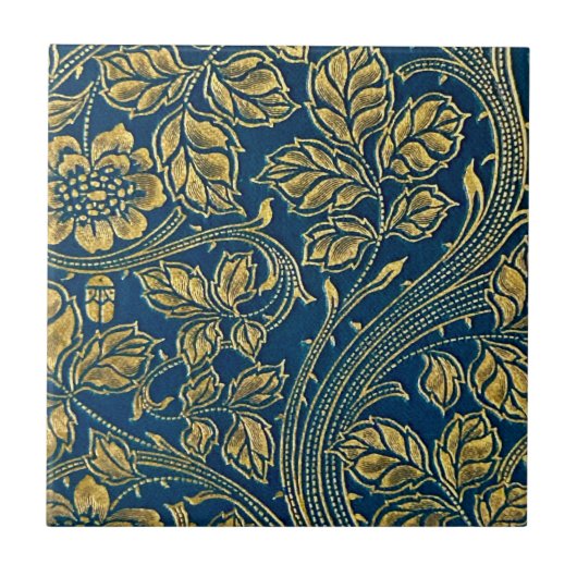 Goldene Blaue Eleganz Fliese (Vorderseite)