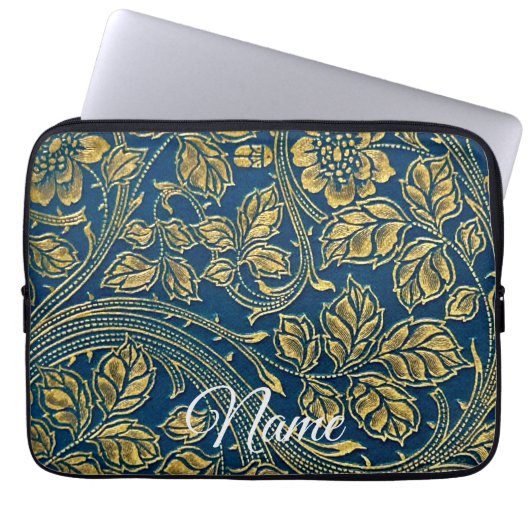 Goldene Blaue Eleganz Laptopschutzhülle (Vorderseite)