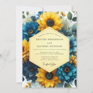 Goldene Blaue Florale Hochzeitsromanze Einladung