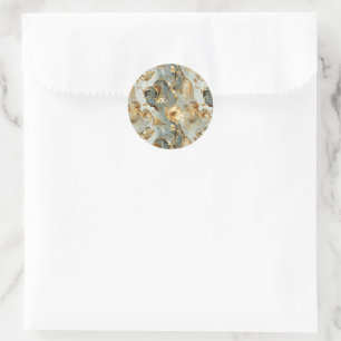 Goldene Blaue Graue Tinte Florale Wasserfarbe Runder Aufkleber