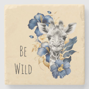 Goldene Blaue Hibiskusblumen Giraffe Steinuntersetzer
