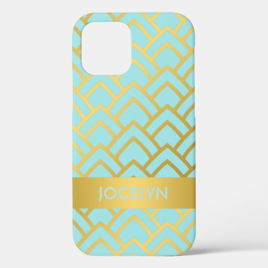 Goldene blaue Kunst Deco Geometrischer Personalisi Case-Mate iPhone Hülle (Rückseite)