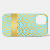 Goldene blaue Kunst Deco Geometrischer Personalisi Case-Mate iPhone Hülle (Rückseite (Horizontal))