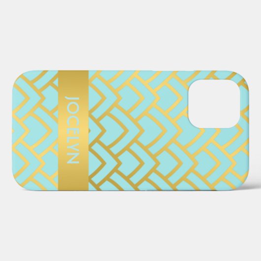 Goldene blaue Kunst Deco Geometrischer Personalisi Case-Mate iPhone Hülle (Rückseite (Horizontal))