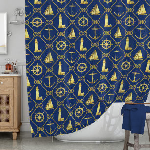 Goldene blaue Nautic Ships Rope Decke Duschvorhang