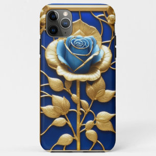 Goldene Blaue Rose im Dekorativen Rahmen Case-Mate iPhone Hülle
