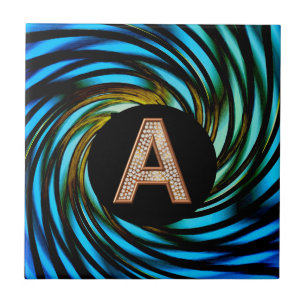 Goldene Bling Letter Ein Aquamariner Swirl Fliese