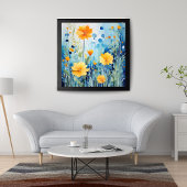 Goldene Blume auf einem hellblauen Hintergrund Fotodruck