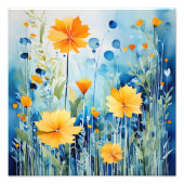 Goldene Blume auf einem hellblauen Hintergrund Fotodruck (Vorne)