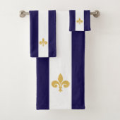 Goldene Blume auf marineblau und weiß gestreift Badhandtuch Set (Insitu)