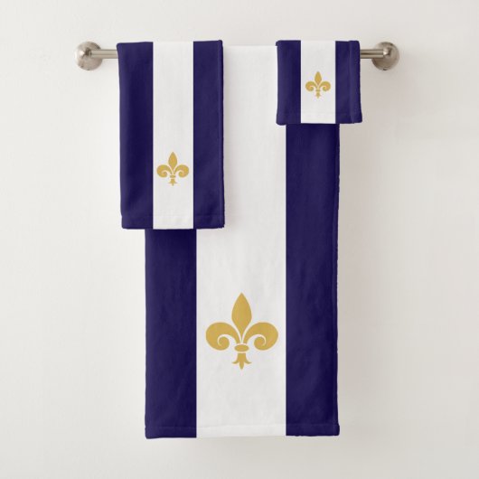 Goldene Blume auf marineblau und weiß gestreift Badhandtuch Set (Insitu)