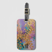 Goldene Blume auf rosa Lilac Türkis gestrichen Gepäckanhänger (Vorderseite Vertikal)