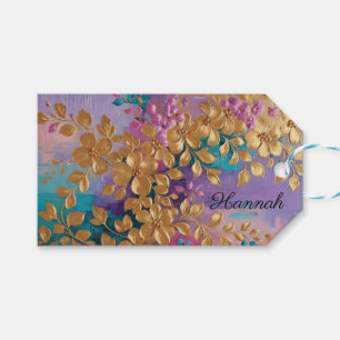 Goldene Blume auf rosa Lilac Türkis gestrichen Geschenkanhänger