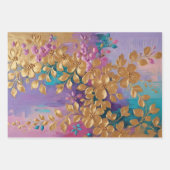 Goldene Blume auf rosa Lilac Türkis gestrichen Geschenkpapier Set (Vorderseite 3)