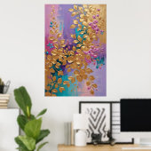 Goldene Blume auf rosa Lilac Türkis gestrichen Poster (Heimbüro)