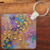 Goldene Blume auf rosa Lilac Türkis gestrichen Schlüsselanhänger (Rückseite)