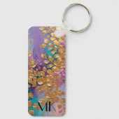 Goldene Blume auf rosa Lilac Türkis gestrichen Schlüsselanhänger (Rückseite)