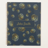 Goldene Blume auf Schwarz-Flora-Musterschrift Planer (Vorderseite)